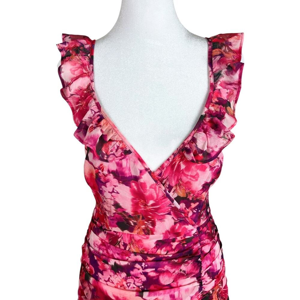 Showpo Jilliane Maxi Dress Ruched Thigh Slit Fuschia Frenzy Coquette Size 4 NWOT - Picture 6 of 9